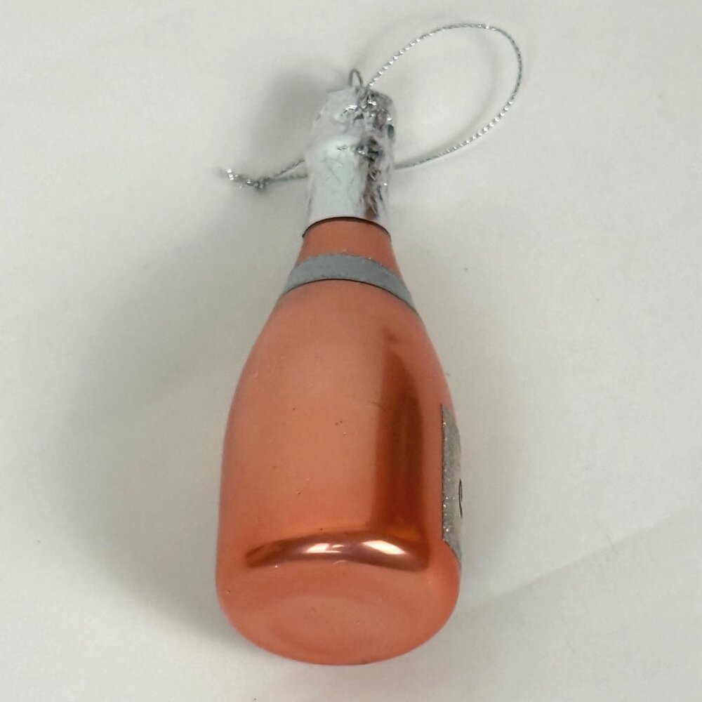 Pink Champagne Bottle Blown Glass Christmas Ornament - Picture 3 of 5